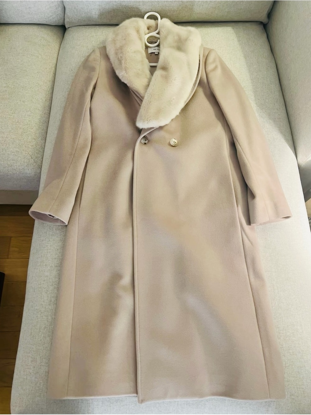 Reiss Wool Coat with Faux Fur Collar Size 8